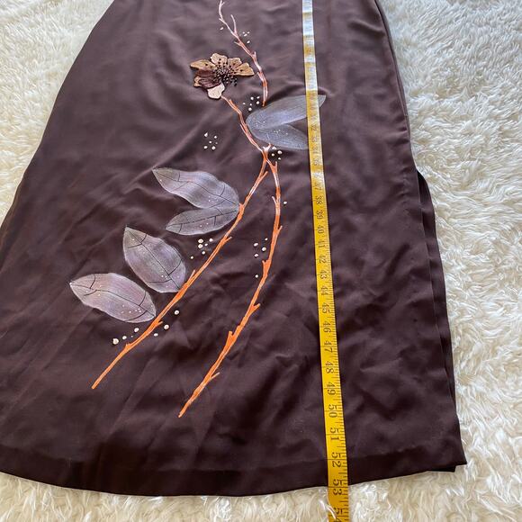 Women's Short Sleeve Custom One-of-a-Kind Hand Beaded Maxi Dress Brown 12-14 - Picture 7 of 8